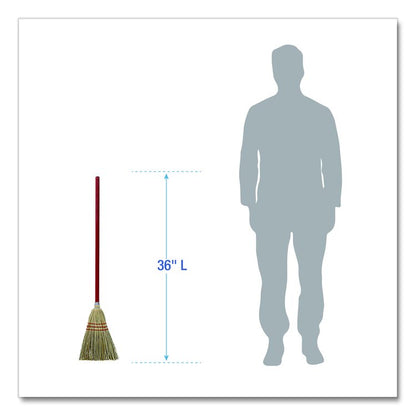 Corn/Fiber Brooms, Corn/Synthetic Fiber Bristles, 36" Overall Length, Gray/Natural, 12/Carton