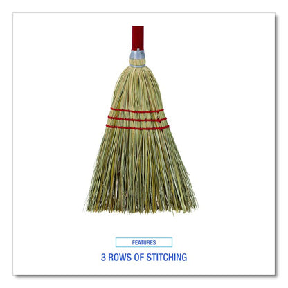 Corn/Fiber Brooms, Corn/Synthetic Fiber Bristles, 36" Overall Length, Gray/Natural, 12/Carton
