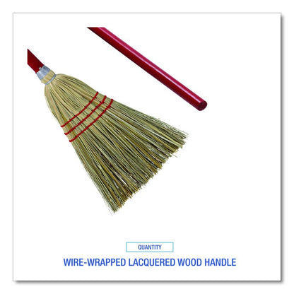 Corn/Fiber Brooms, Corn/Synthetic Fiber Bristles, 36" Overall Length, Gray/Natural, 12/Carton