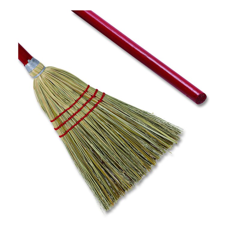 Corn/Fiber Brooms, Corn/Synthetic Fiber Bristles, 36" Overall Length, Gray/Natural, 12/Carton