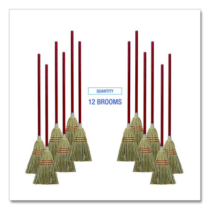 Corn/Fiber Brooms, Corn/Synthetic Fiber Bristles, 36" Overall Length, Gray/Natural, 12/Carton