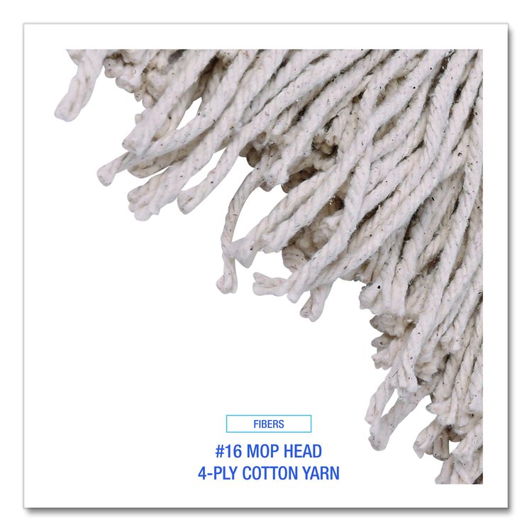 Cotton Deck Mop, #16 White Cotton Head, 50" Wood Handle, 12/Carton