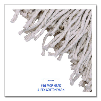 Cotton Deck Mop, #16 White Cotton Head, 50" Wood Handle, 12/Carton