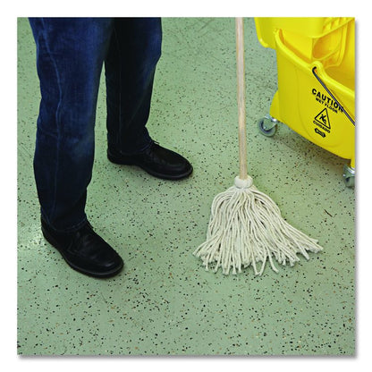 Cotton Deck Mop, #16 White Cotton Head, 50" Wood Handle, 12/Carton