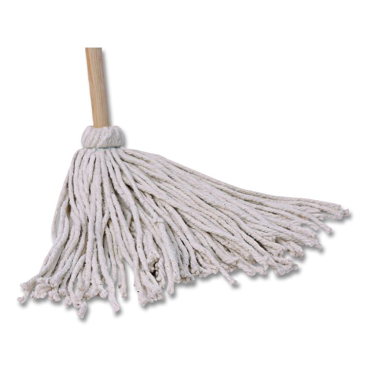 Cotton Deck Mop, #16 White Cotton Head, 50" Wood Handle, 12/Carton