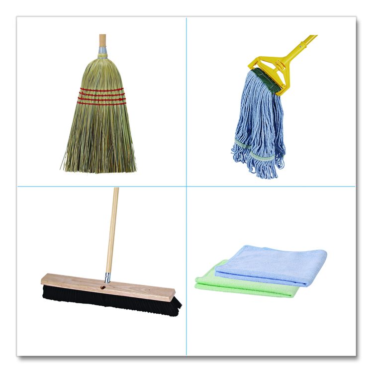 Cleaning Kit, Medium Blue Cotton/Rayon/Synthetic Head, 60" Natural/Yellow Wood/Metal Handle