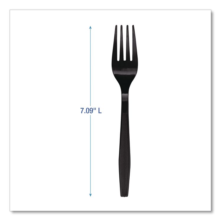 Heavyweight Polypropylene Cutlery, Fork, Plastic, Black, 1,000/Carton
