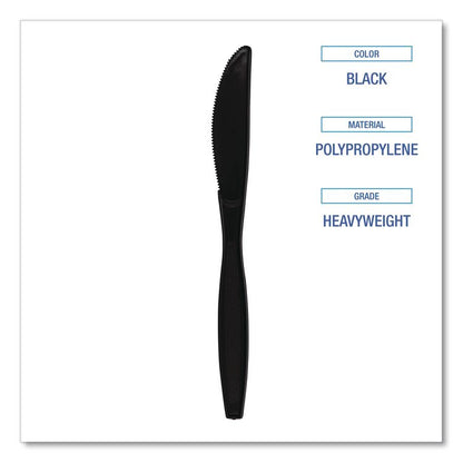 Heavyweight Polypropylene Cutlery, Knife, Plastic, Black, 1,000/Carton