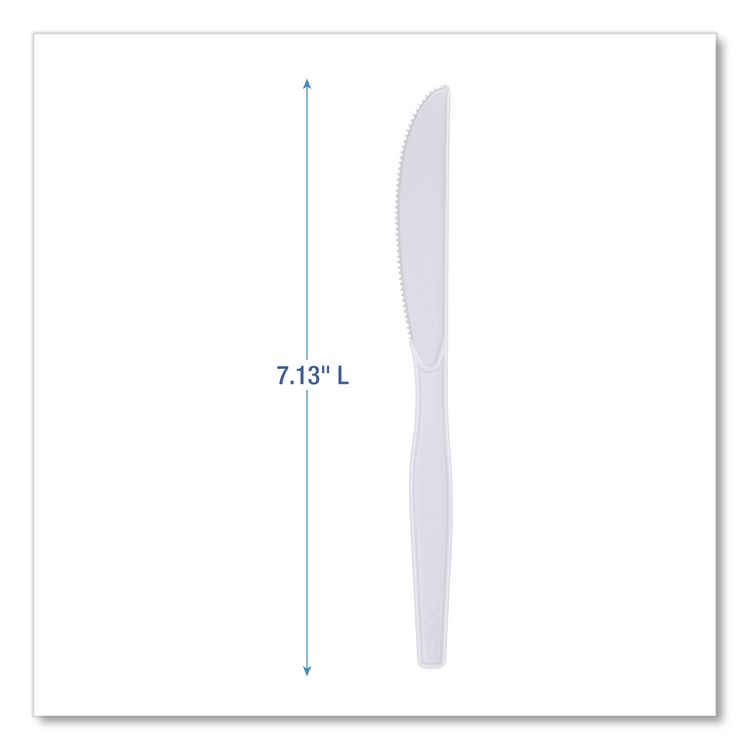 Mediumweight Polystyrene Cutlery, Knife, Plastic, White, 100/Box, 10 Boxes/Carton