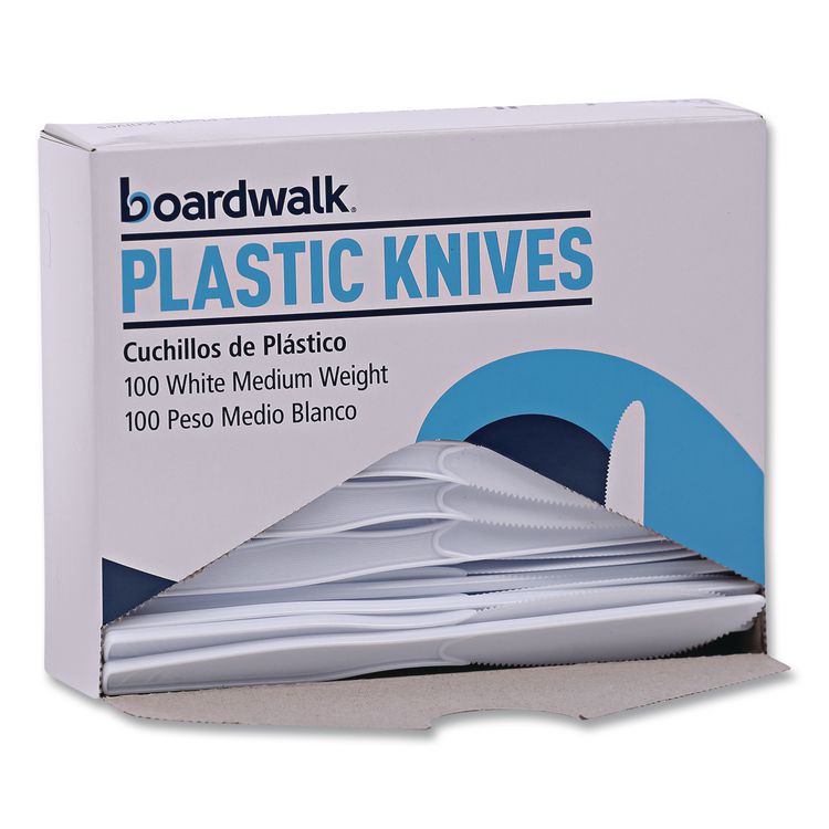 Mediumweight Polystyrene Cutlery, Knife, Plastic, White, 100/Box, 10 Boxes/Carton