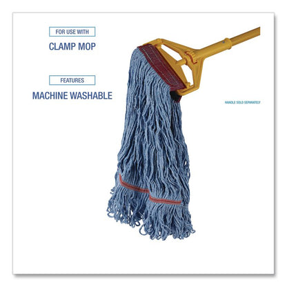 Cotton Mop Heads, Cotton/Synthetic, Large, Looped End, Wideband, Blue, 12/Carton