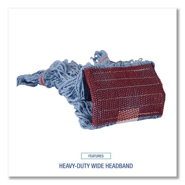 Cotton Mop Heads, Cotton/Synthetic, Large, Looped End, Wideband, Blue, 12/Carton
