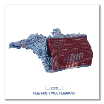 Cotton Mop Heads, Cotton/Synthetic, Large, Looped End, Wideband, Blue, 12/Carton