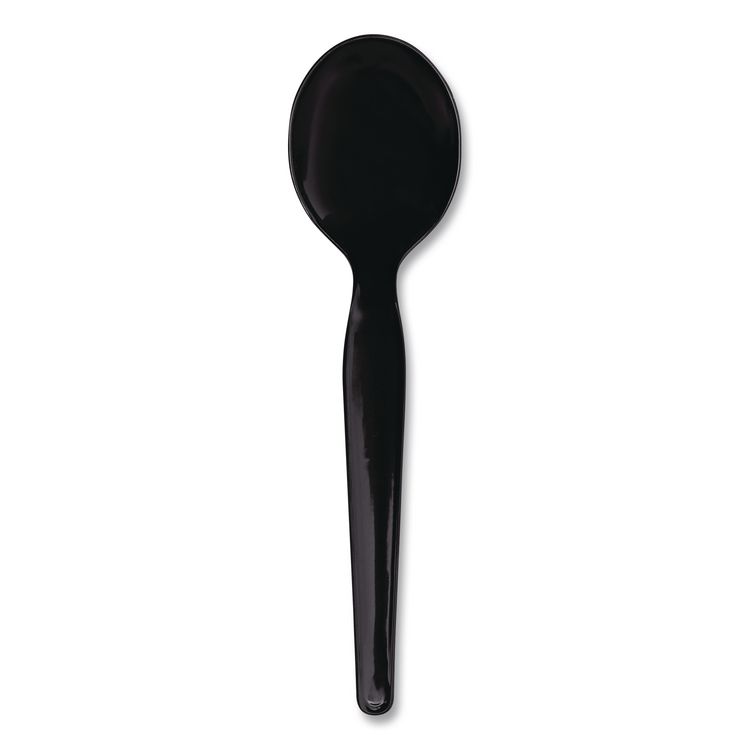 Heavyweight Wrapped Polystyrene Cutlery, Soup Spoon, Plastic, Black, 1,000/Carton