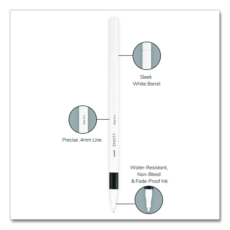 EMOTT ever fine Porous Point Pen, Stick, Fine 0.4 mm, Assorted Ink Colors, White Barrel, 40/Pack