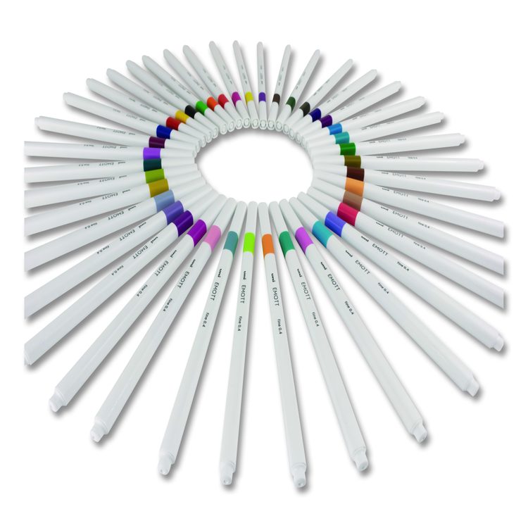 EMOTT ever fine Porous Point Pen, Stick, Fine 0.4 mm, Assorted Ink Colors, White Barrel, 40/Pack