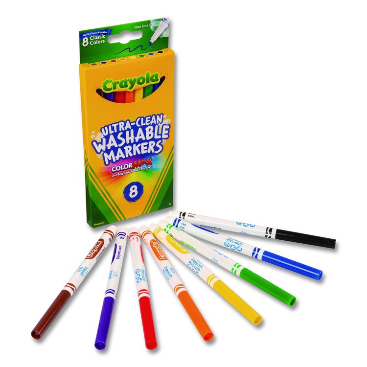 Ultra-Clean Washable Markers, Fine Bullet Tip, Assorted Colors, 8/Pack