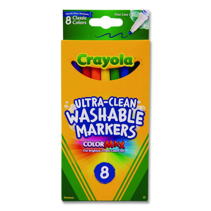 Ultra-Clean Washable Markers, Fine Bullet Tip, Assorted Colors, 8/Pack