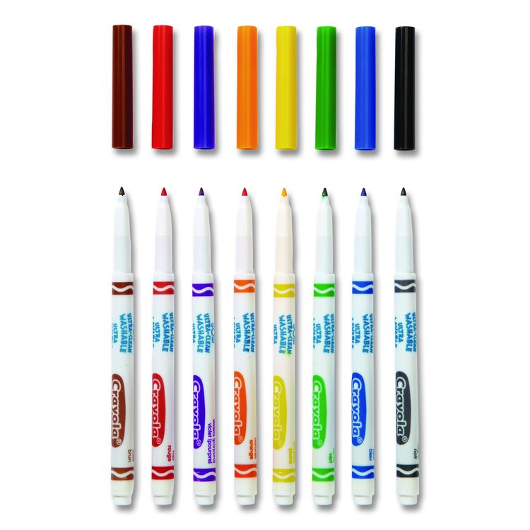 Ultra-Clean Washable Markers, Fine Bullet Tip, Assorted Colors, 8/Pack
