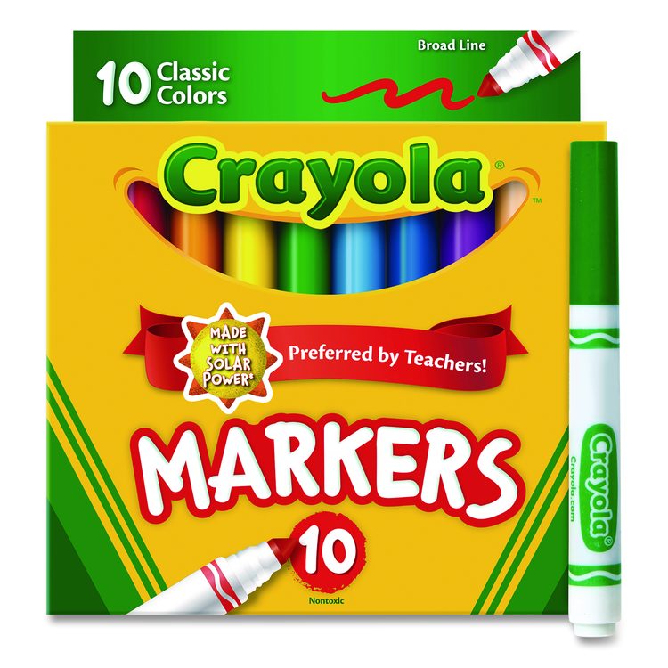 Non-Washable Marker, Broad Bullet Tip, Assorted Classic Colors, 10/Pack