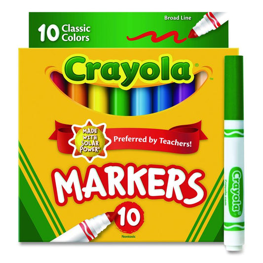 Non-Washable Marker, Broad Bullet Tip, Assorted Classic Colors, 10/Pack