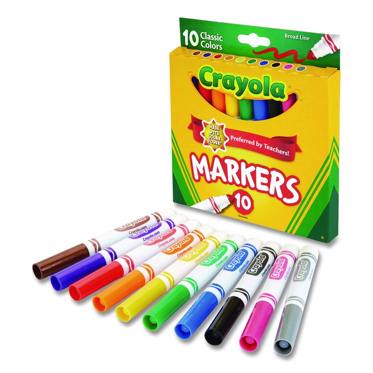 Non-Washable Marker, Broad Bullet Tip, Assorted Classic Colors, 10/Pack