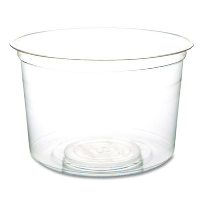 Renewable and Compostable Round Deli Containers, 16 oz, 4.63" Diameter x 3.06" h, Clear, Plastic, 50/Pack, 10 Packs/Carton
