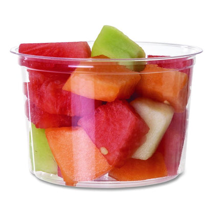 Renewable and Compostable Round Deli Containers, 16 oz, 4.63" Diameter x 3.06" h, Clear, Plastic, 50/Pack, 10 Packs/Carton