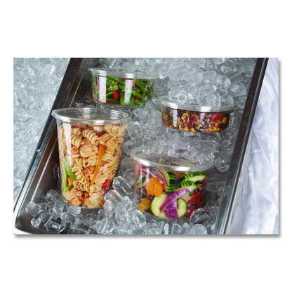 Renewable and Compostable Round Deli Containers, 16 oz, 4.63" Diameter x 3.06" h, Clear, Plastic, 50/Pack, 10 Packs/Carton