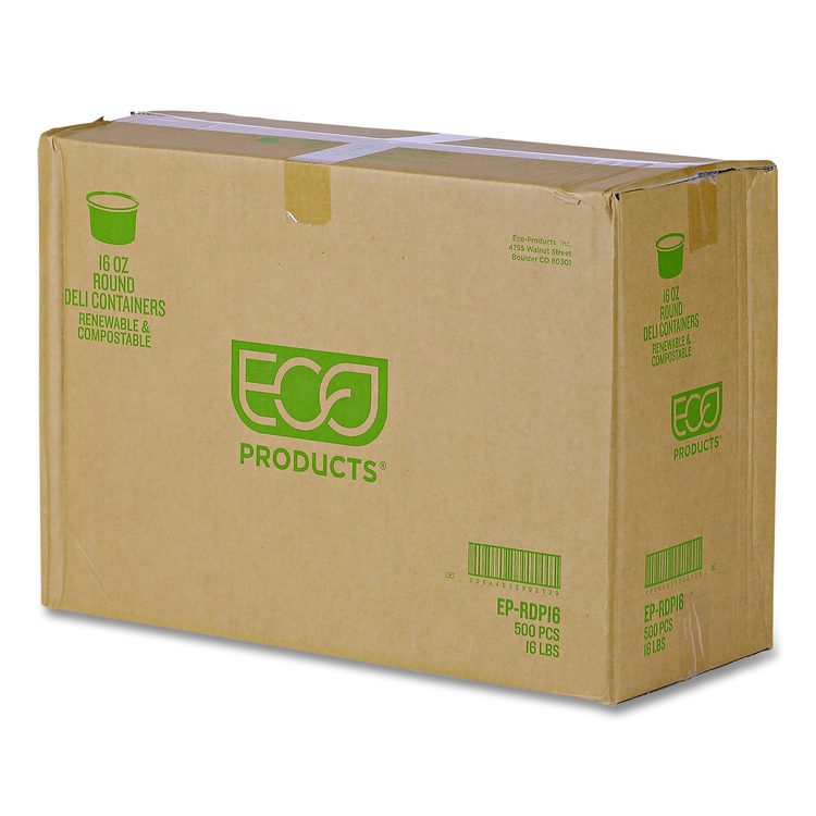 Renewable and Compostable Round Deli Containers, 16 oz, 4.63" Diameter x 3.06" h, Clear, Plastic, 50/Pack, 10 Packs/Carton