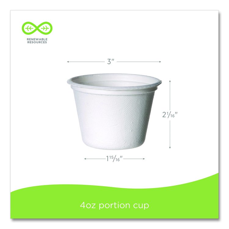 Vanguard Renewable and Compostable Sugarcane Portion Cups, 4 oz, White, 1,000/Carton