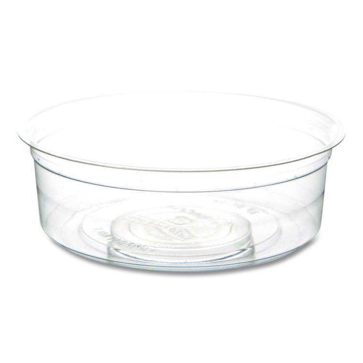 Renewable and Compostable Round Deli Containers, 8 oz, Clear, Plastic, 50/Pack, 10 Packs/Carton