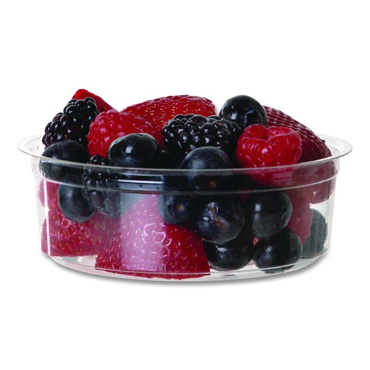 Renewable and Compostable Round Deli Containers, 8 oz, Clear, Plastic, 50/Pack, 10 Packs/Carton