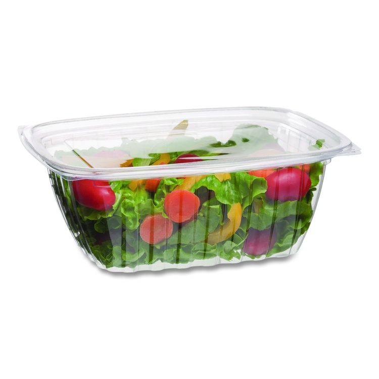 Renewable and Compostable Rectangular Deli Containers, 32 oz, 7.5 x 6.5 x 3, Clear, Plastic, 50/Pack, 4 Packs/Carton