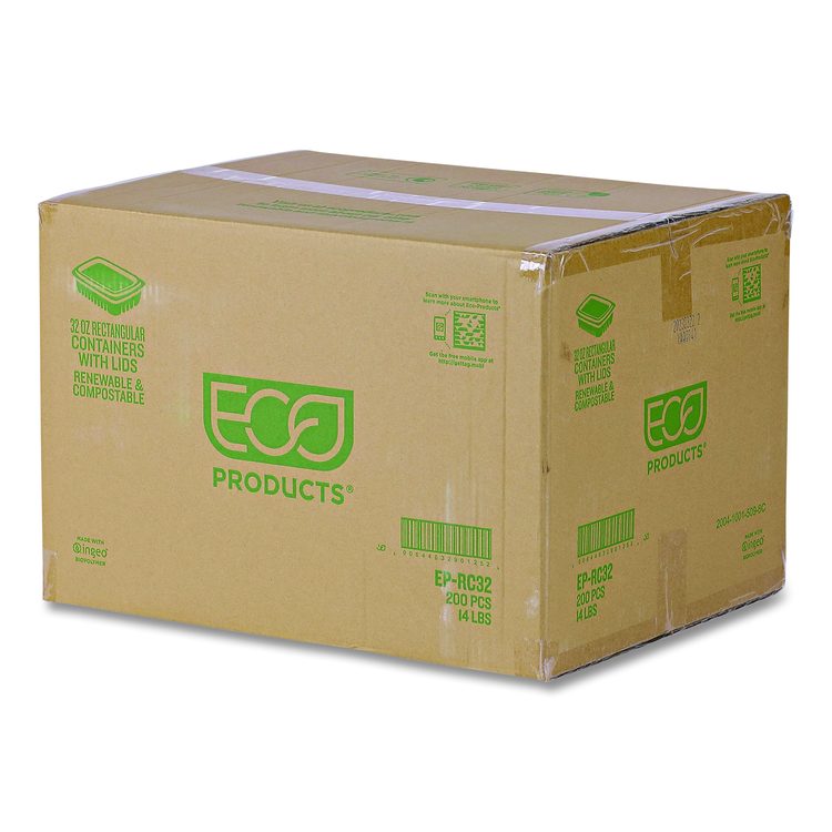 Renewable and Compostable Rectangular Deli Containers, 32 oz, 7.5 x 6.5 x 3, Clear, Plastic, 50/Pack, 4 Packs/Carton