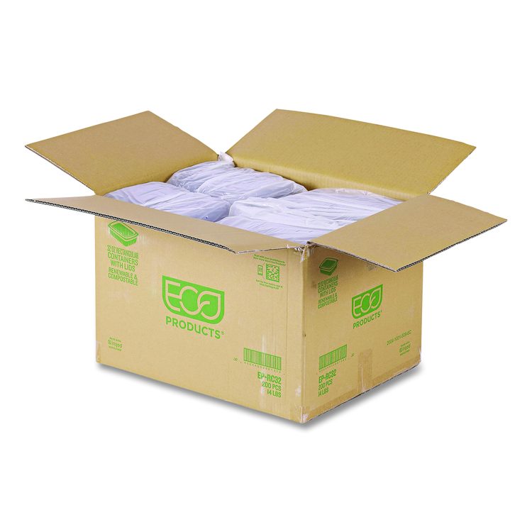 Renewable and Compostable Rectangular Deli Containers, 32 oz, 7.5 x 6.5 x 3, Clear, Plastic, 50/Pack, 4 Packs/Carton
