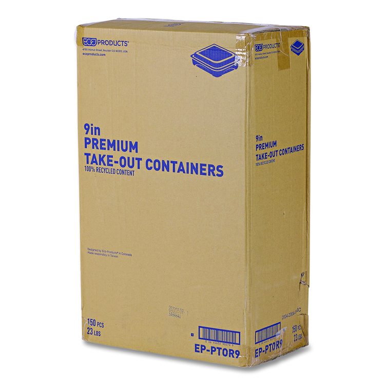 100% Recycled Content 9" Premium Take Out Containers, 42 oz, 9 x 8.8 x 1.6, Black/Clear, Plastic, 50/Pack, 3 Packs/Carton