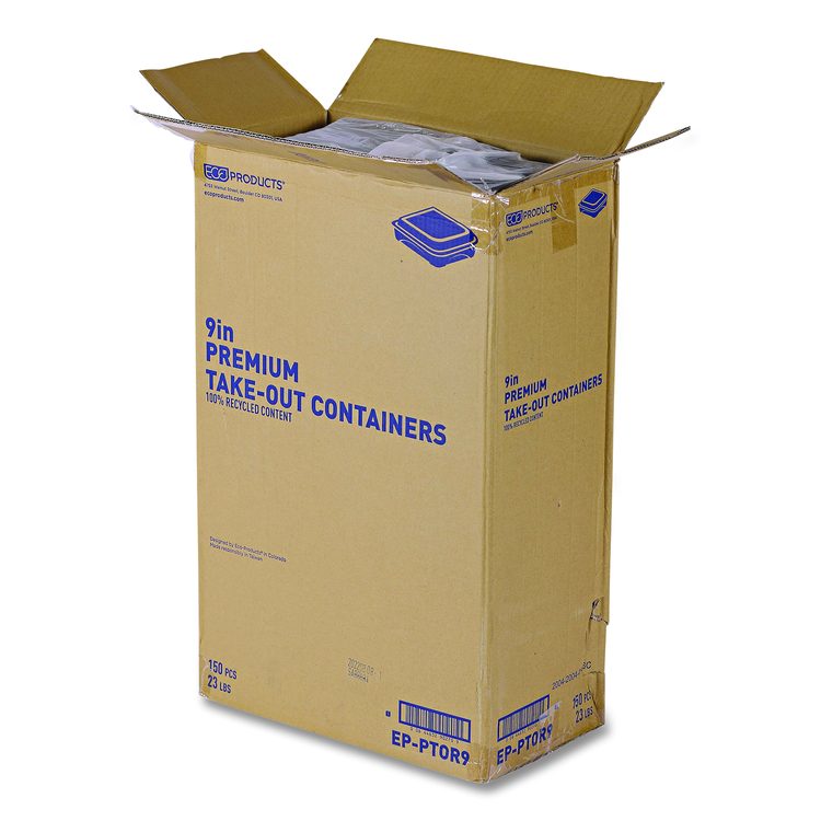 100% Recycled Content 9" Premium Take Out Containers, 42 oz, 9 x 8.8 x 1.6, Black/Clear, Plastic, 50/Pack, 3 Packs/Carton