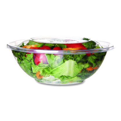 Salad Bowls with Lids, Squat, 64 oz, 9.5" Diameter x 3.2" h, Clear, Plastic, 150/Carton