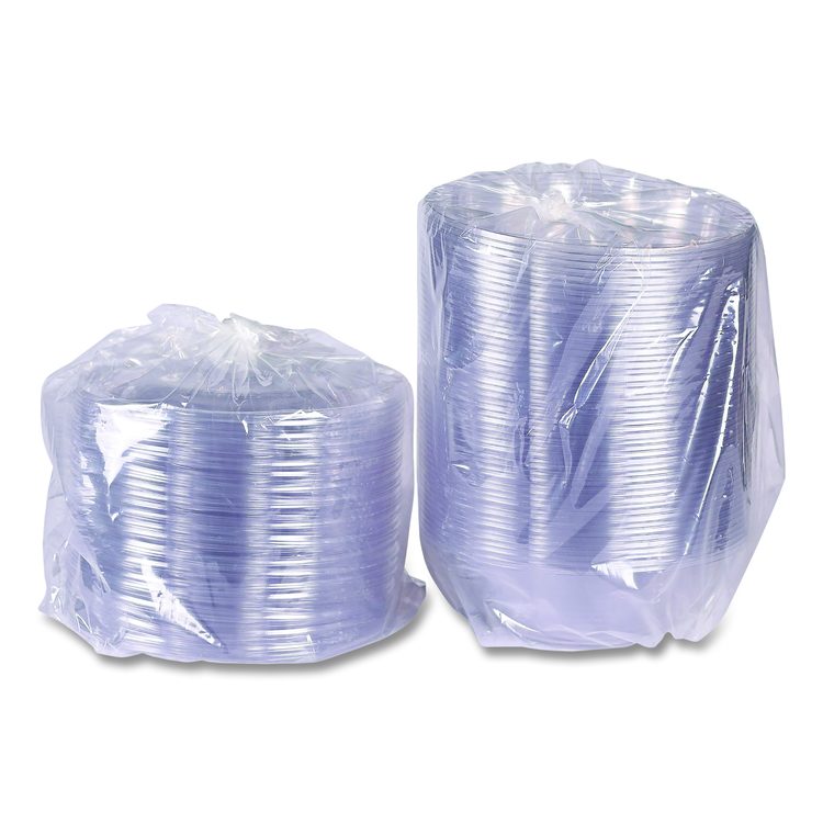 Salad Bowls with Lids, Squat, 64 oz, 9.5" Diameter x 3.2" h, Clear, Plastic, 150/Carton