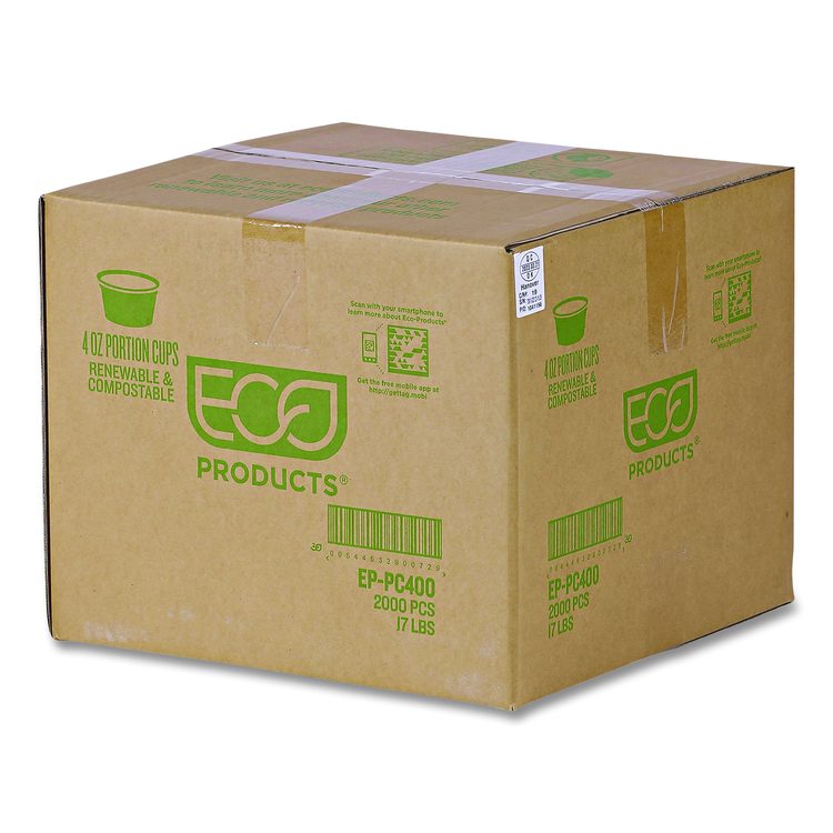 Renewable and Compostable Portion Cups, 4 oz, Plastic, Clear, 100/Pack, 20 Packs/Carton
