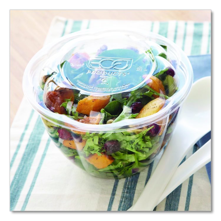 Renewable and Compostable Lids, Fits 24, 32 and 48 oz Salad Bowls, Clear, Plastic, 300/Carton