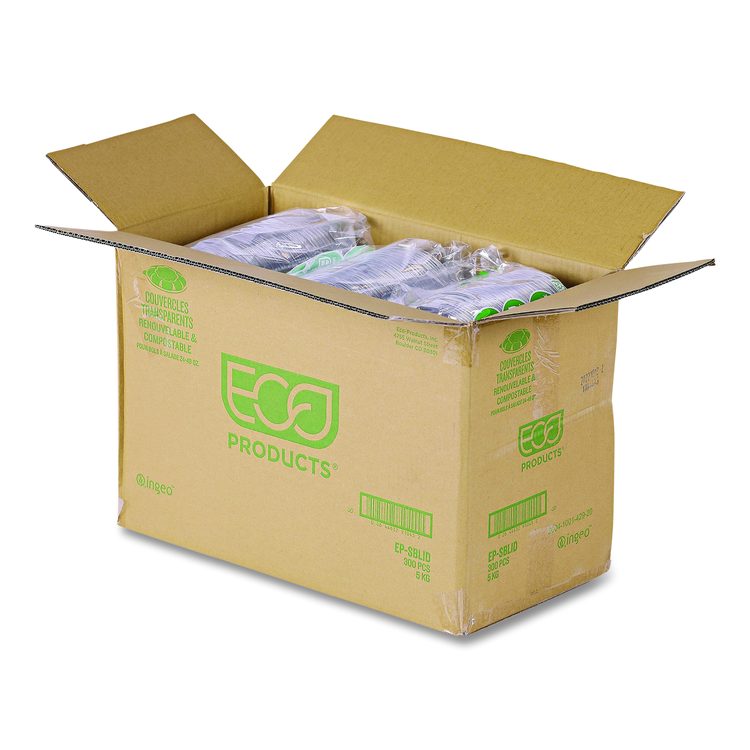 Renewable and Compostable Lids, Fits 24, 32 and 48 oz Salad Bowls, Clear, Plastic, 300/Carton