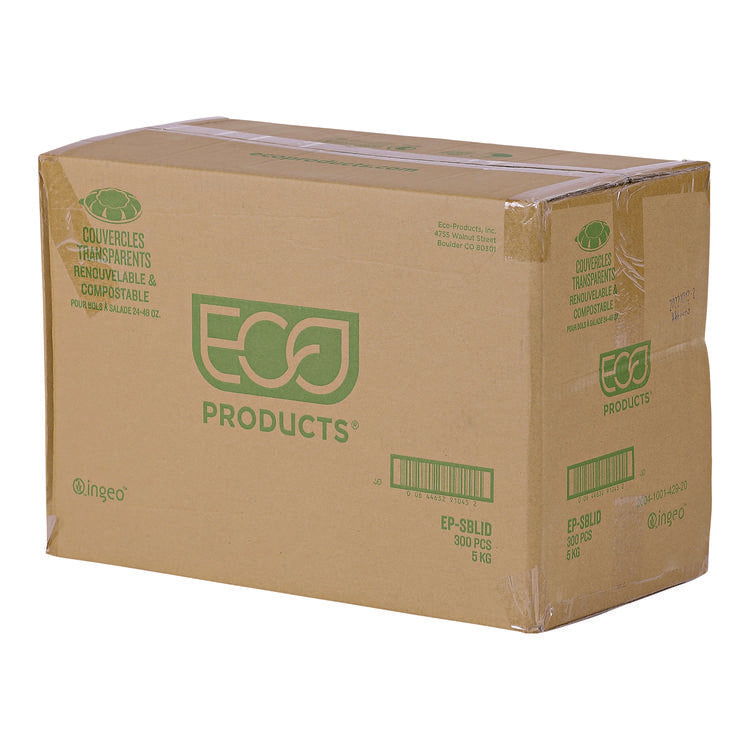 Renewable and Compostable Lids, Fits 24, 32 and 48 oz Salad Bowls, Clear, Plastic, 300/Carton