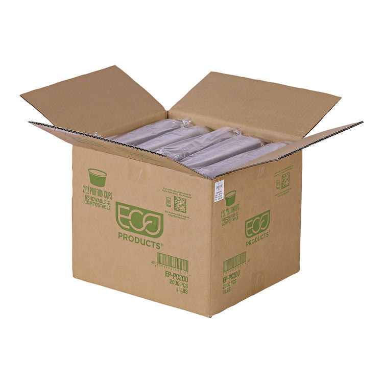 Renewable and Compostable Portion Cups, 2 oz, Plastic, Clear, 100/Pack, 20 Packs/Carton