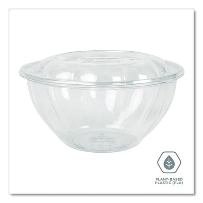 Renewable and Compostable Salad Bowls with Lids, 32 oz, Clear, Plastic, 50/Pack, 3 Packs/Carton