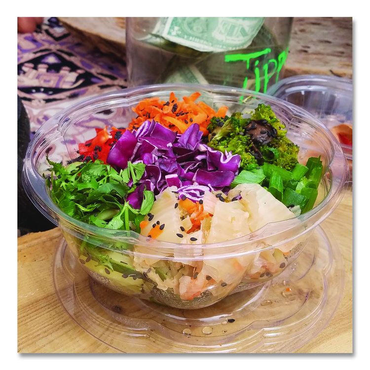 Renewable and Compostable Salad Bowls with Lids, 32 oz, Clear, Plastic, 50/Pack, 3 Packs/Carton