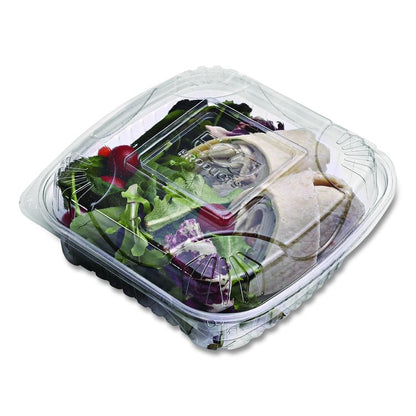 Renewable and Compostable Clear Clamshell Hinged Food Containers, 8 x 8 x 3, Plastic, 80/Pack, 2 Packs/Carton