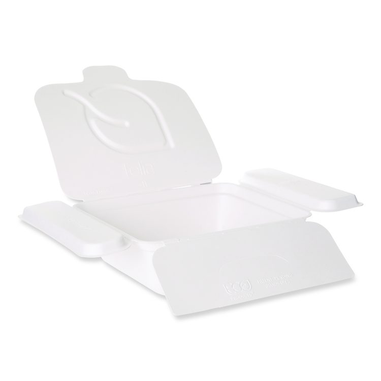 Vanguard Folia Renewable and Compostable Take-Out Container, 3 Compartments, 22 oz, 5.39 x 5.94 x 2, White, Sugarcane, 300/CT