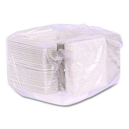 Vanguard Folia Renewable and Compostable Take-Out Container, 3 Compartments, 22 oz, 5.39 x 5.94 x 2, White, Sugarcane, 300/CT